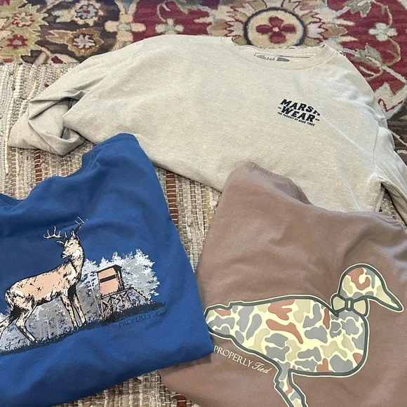 Boys set of 3 Long-Sleeve Tees - deer, duck properly tied and marsh wear - Picture 1 of 13